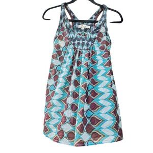 Aryeh Womens Small Anthropologie Boho Print Blue & Plum Cotton & Canvas - Size S